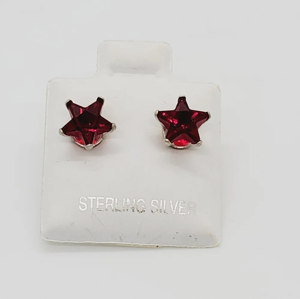 New Ruby Red Star Cz Sterling Silver